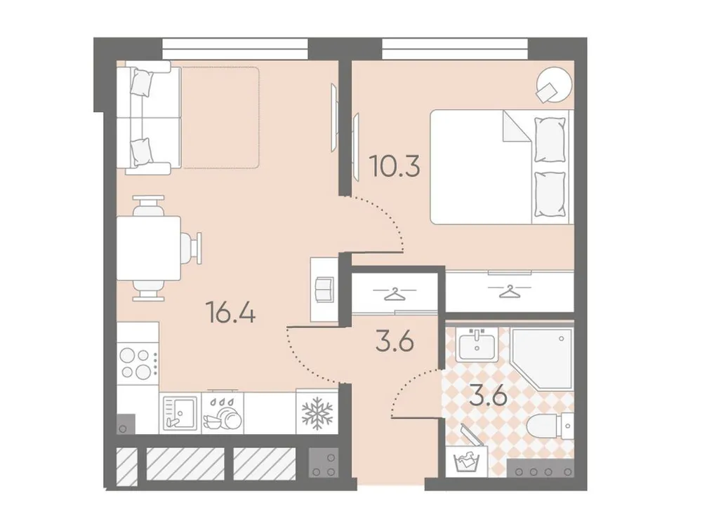 Продается 1-комнатная квартира, 33,9 м² - Фото 2