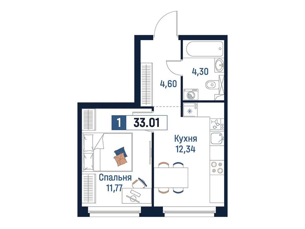 Продается 1-комнатная квартира, 33 м² - Фото 1