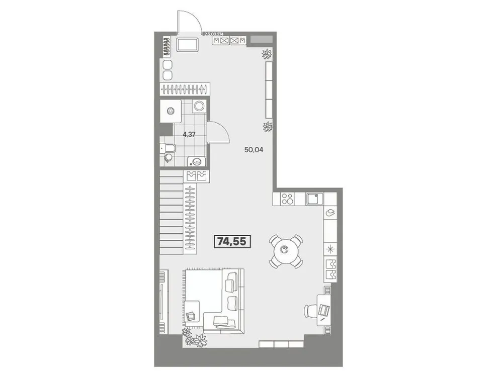 Продается 1-комнатная квартира, 74,6 м² - Фото 1