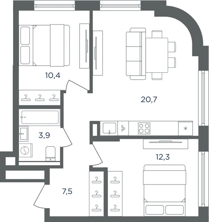 Продается 2-комнатная квартира, 54,8 м² - Фото 1