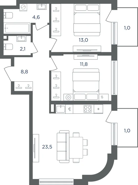 Продается 2-комнатная квартира, 65,8 м² - Фото 1
