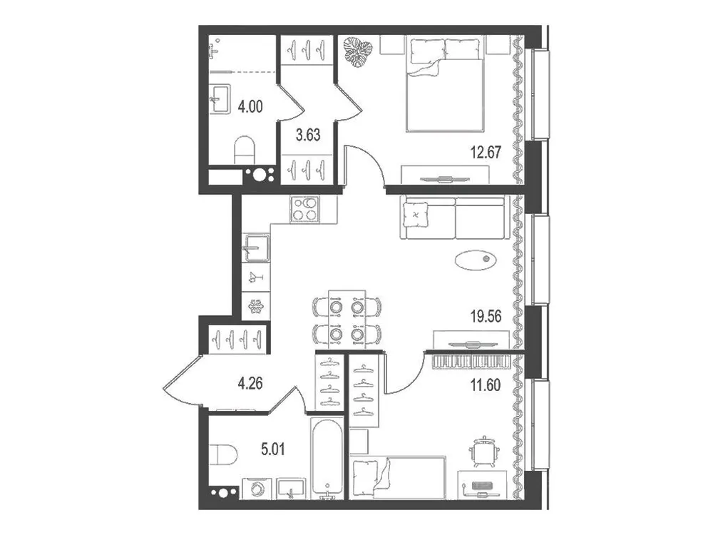 Продается 2-комнатная квартира, 60,7 м² - Фото 1