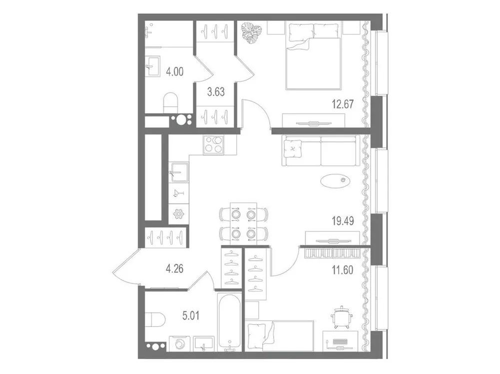 Продается 2-комнатная квартира, 60,7 м² - Фото 2