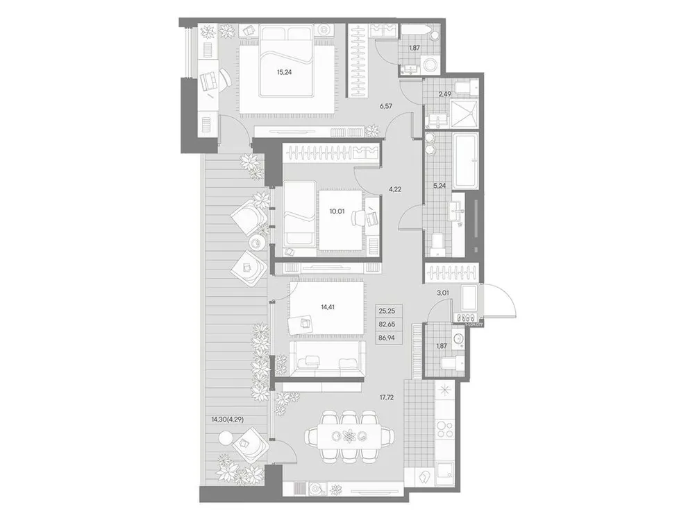 Продается 2-комнатная квартира, 86,9 м² - Фото 1