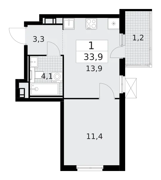 Продается 1-комнатная квартира, 33,9 м² - Фото 1