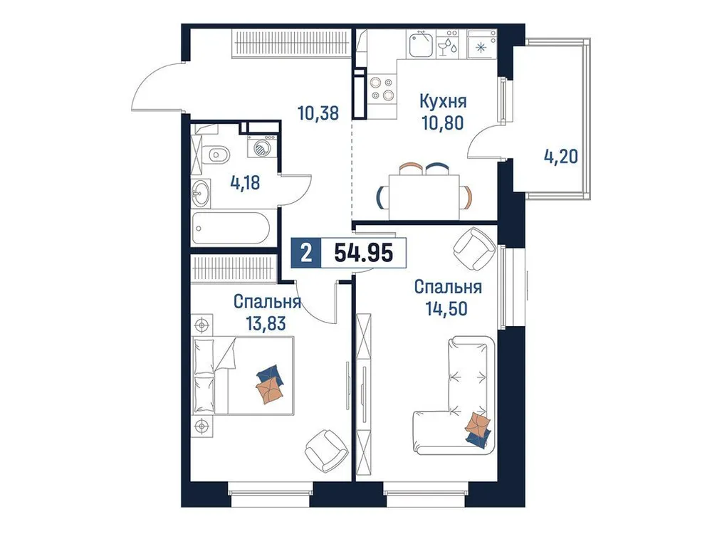 Продается 2-комнатная квартира, 55 м² - Фото 2