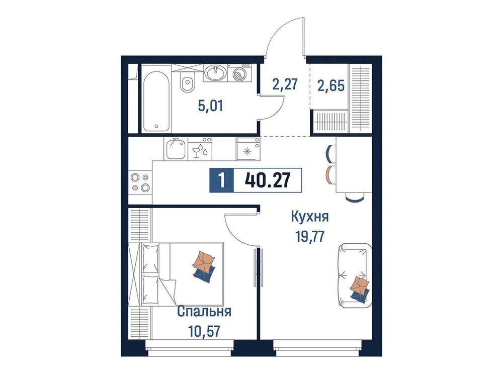 Продается 1-комнатная квартира, 40,3 м² - Фото 2