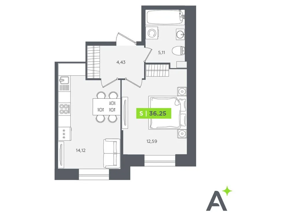 Продается 2-комнатная квартира, 35,2 м² - Фото 1