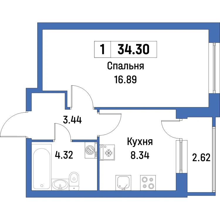 Продается 1-комнатная квартира, 32,9 м² - Фото 1