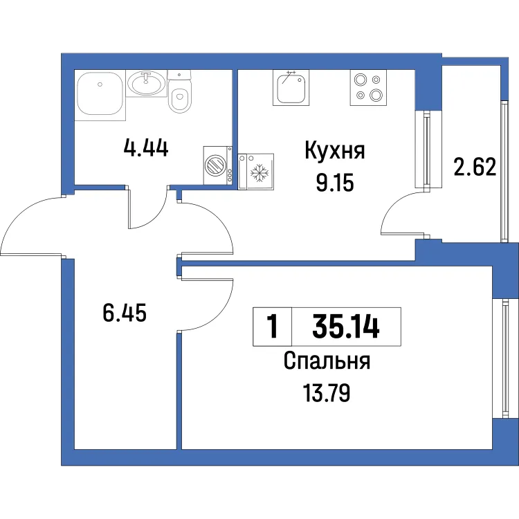 Продается 1-комнатная квартира, 33,9 м² - Фото 1