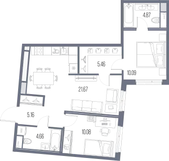 Продается 2-комнатная квартира, 62 м² - Фото 1