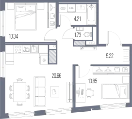 Продается 2-комнатная квартира, 56,1 м² - Фото 1