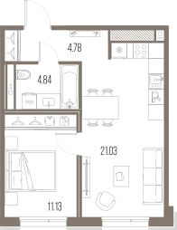 Продается 1-комнатная квартира, 41,8 м² - Фото 1