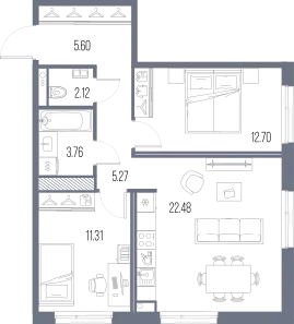 Продается 2-комнатная квартира, 63,2 м² - Фото 1