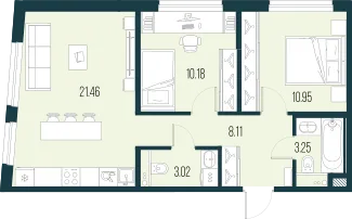 Продается 2-комнатная квартира, 57 м² - Фото 1