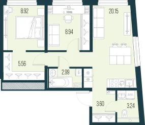 Продается 2-комнатная квартира, 53,4 м² - Фото 1