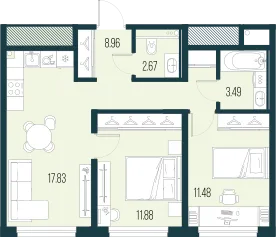 Продается 2-комнатная квартира, 56,3 м² - Фото 1