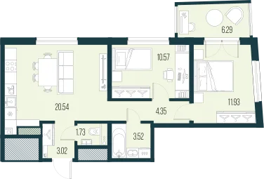Продается 2-комнатная квартира, 55,7 м² - Фото 1