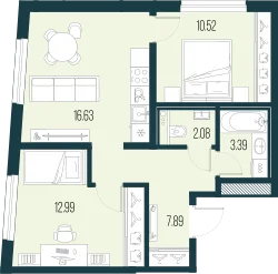 Продается 2-комнатная квартира, 53,5 м² - Фото 1