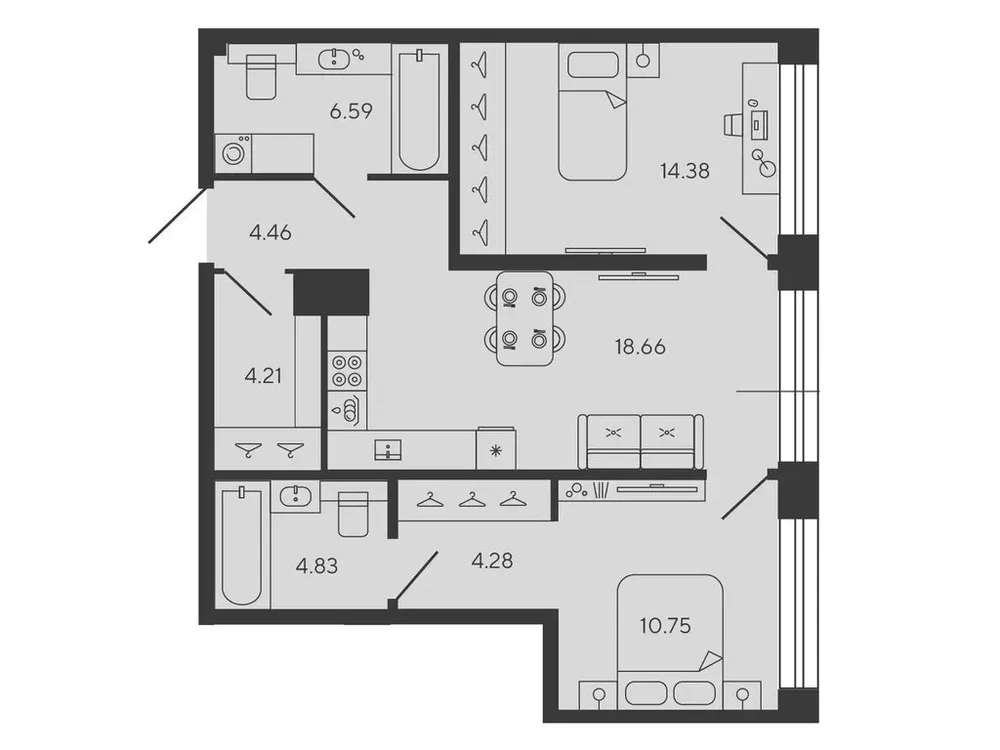 Продается 2-комнатная квартира, 68,2 м² - Фото 1