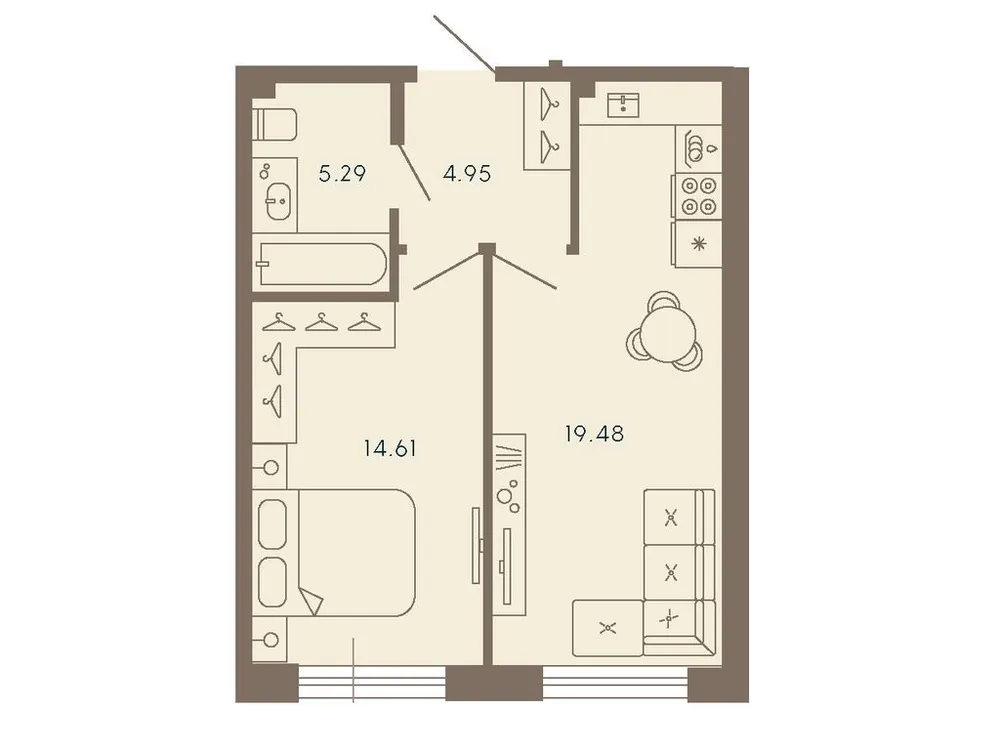 Продается 1-комнатная квартира, 44,3 м² - Фото 1
