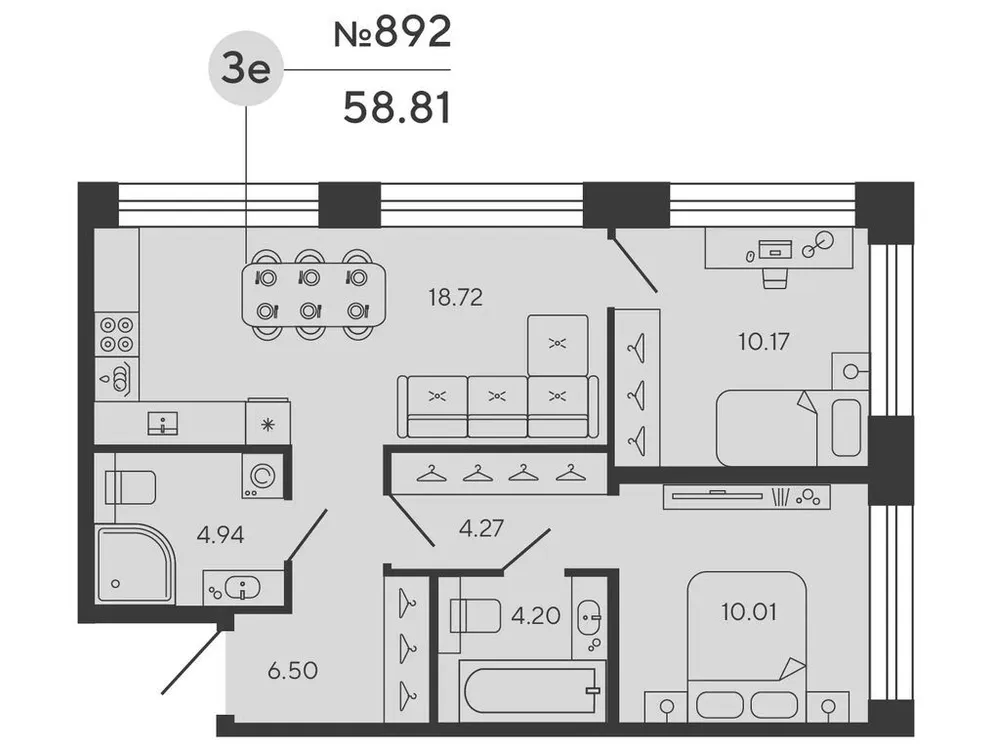 Продается 2-комнатная квартира, 58,8 м² - Фото 1