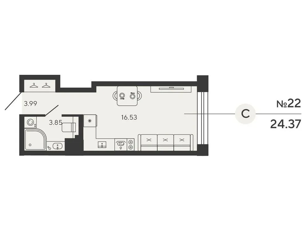 Продается 1-комнатная квартира, 24,4 м² - Фото 1