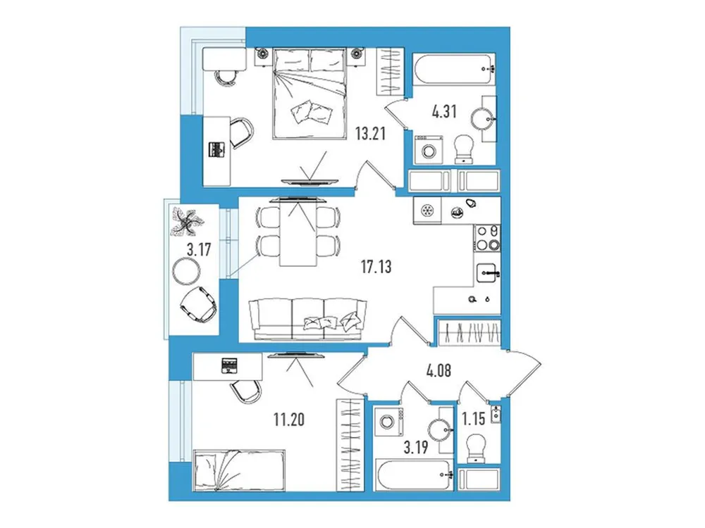 Продается 2-комнатная квартира, 55,9 м² - Фото 1