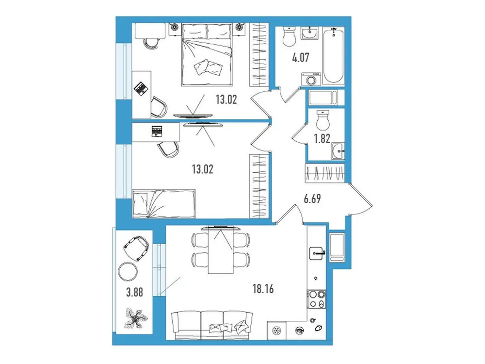 Продается 2-комнатная квартира, 58,7 м² - Фото 1
