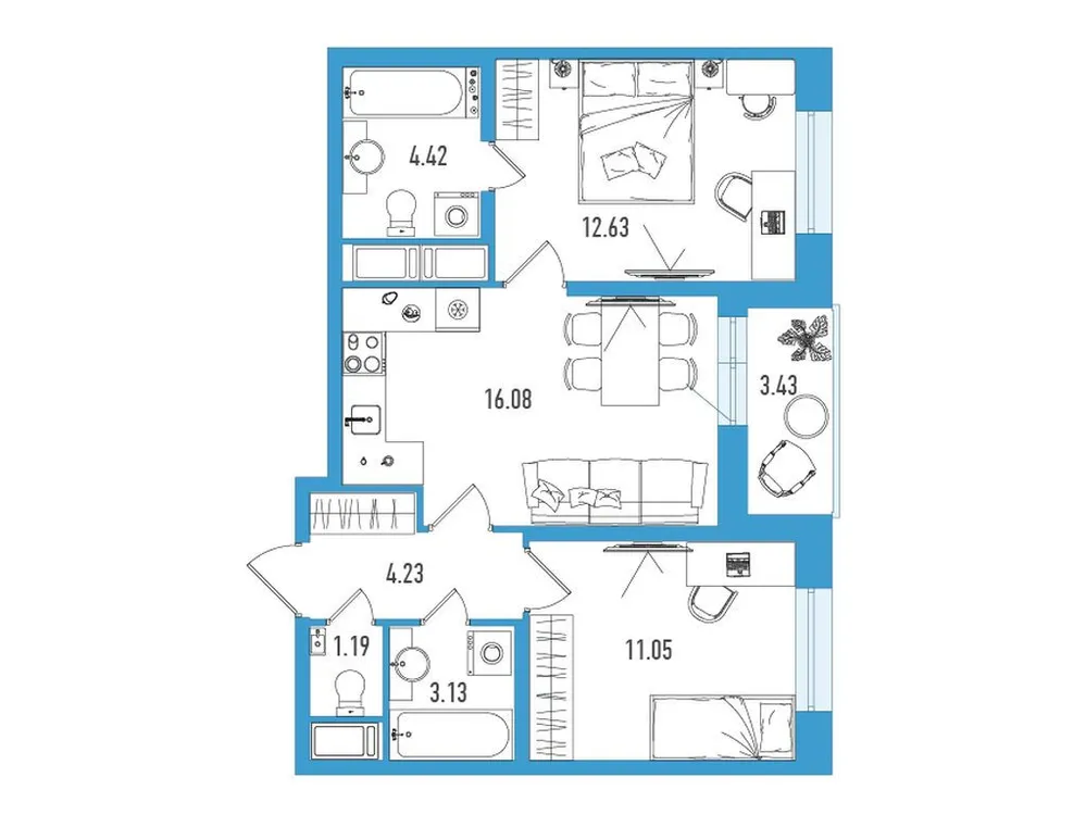 Продается 2-комнатная квартира, 54,5 м² - Фото 1