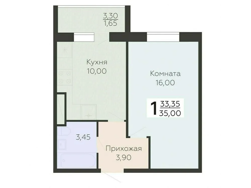 Продается 1-комнатная квартира, 35 м² - Фото 2