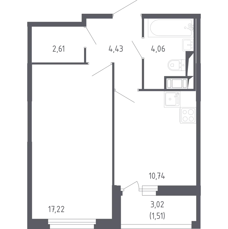 Продается 1-комнатная квартира, 39,7 м² - Фото 1