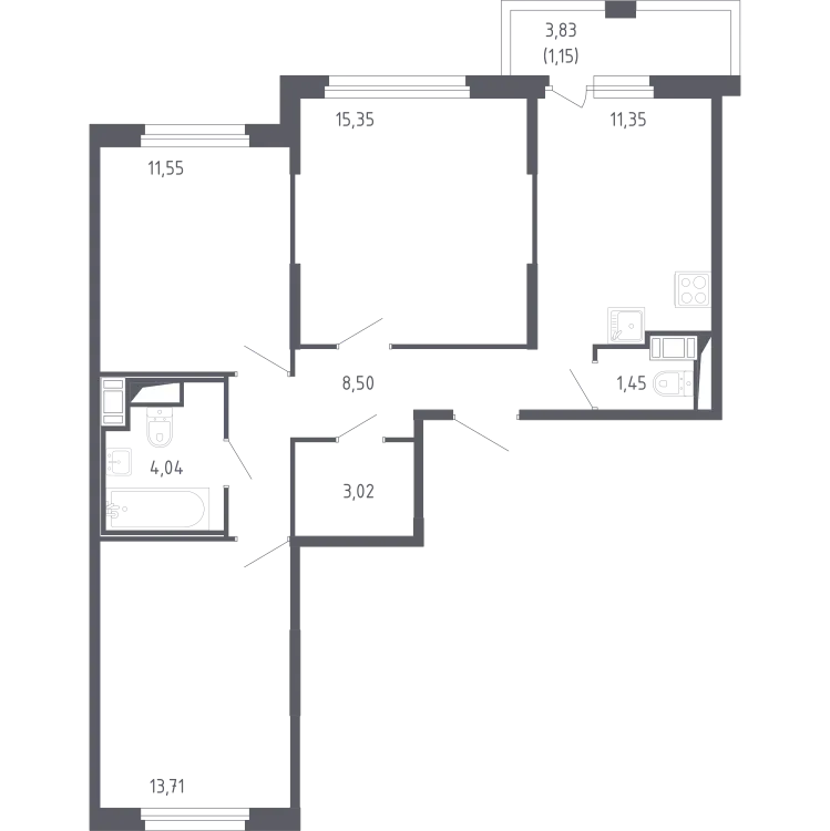 Продается 3-комнатная квартира, 68,3 м² - Фото 1
