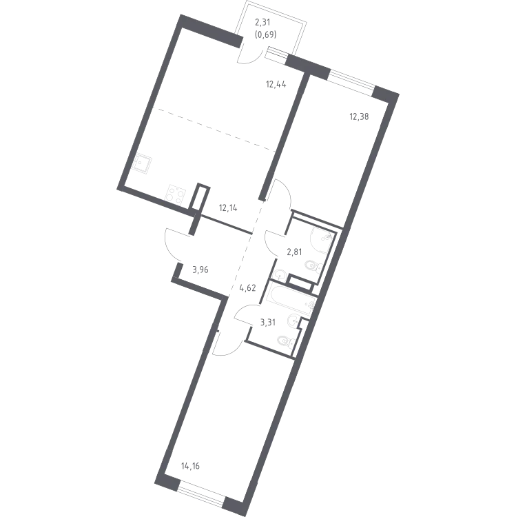 Продается 2-комнатная квартира, 66,5 м² - Фото 2