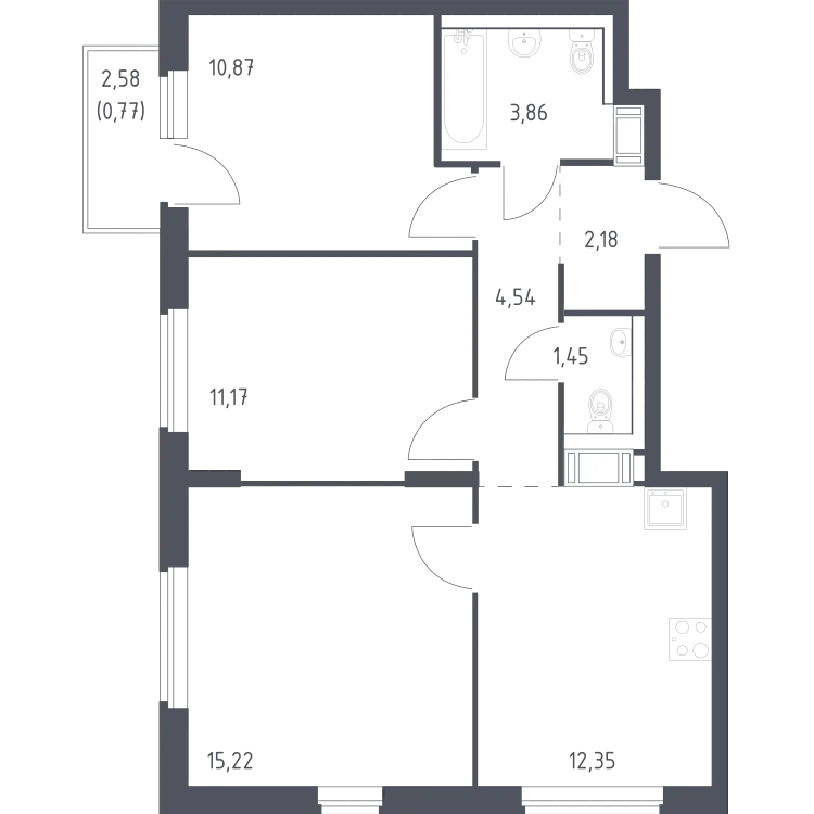 Продается 3-комнатная квартира, 62,4 м² - Фото 1