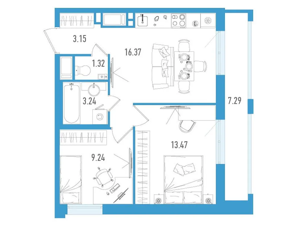Продается 2-комнатная квартира, 49 м² - Фото 1