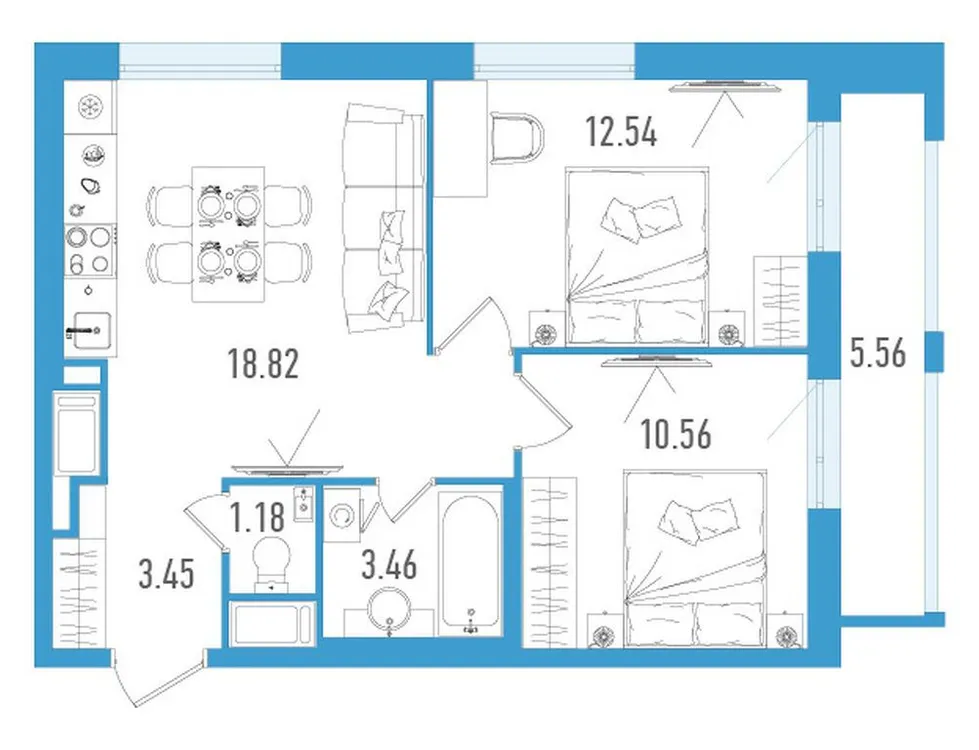 Продается 2-комнатная квартира, 51,7 м² - Фото 1