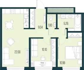 Продается 2-комнатная квартира, 59,2 м² - Фото 1
