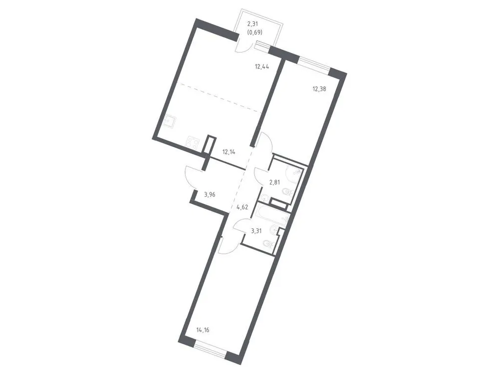 Продается 2-комнатная квартира, 66,5 м² - Фото 1