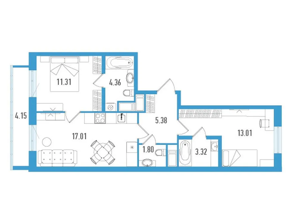 Продается 2-комнатная квартира, 57,4 м² - Фото 1