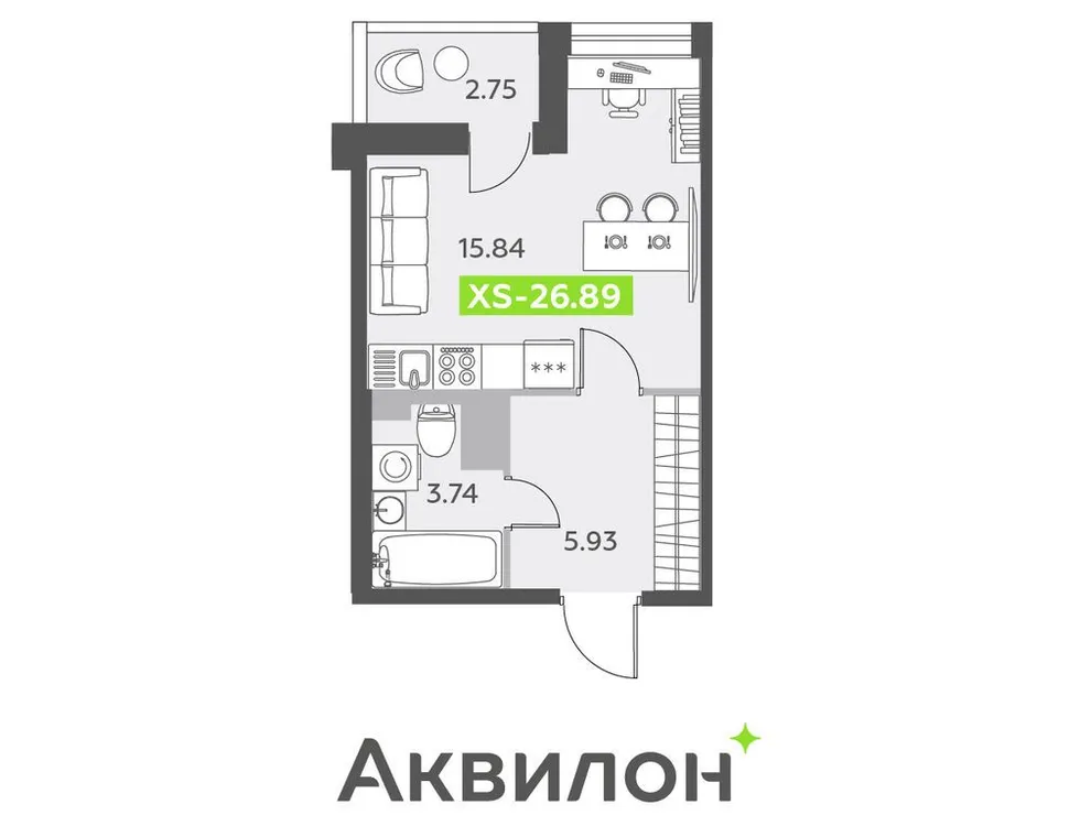 Продается студия, 27,3 м² - Фото 1