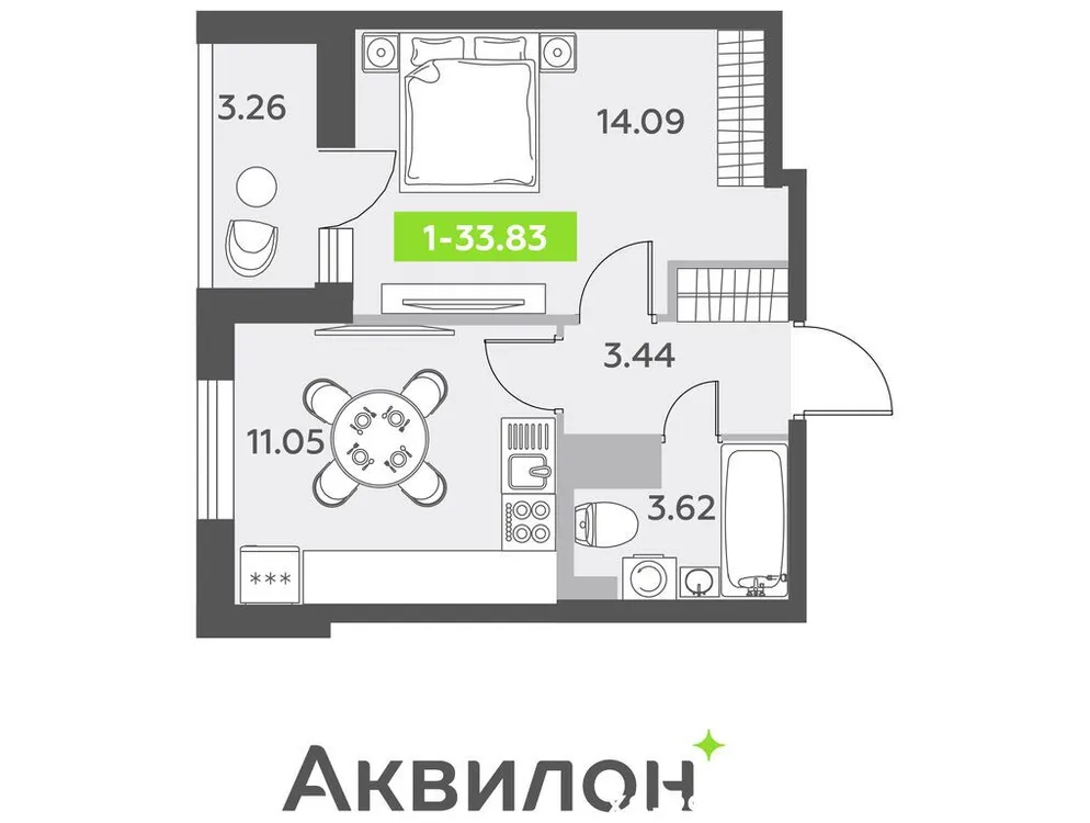 Продается 1-комнатная квартира, 34,1 м² - Фото 1