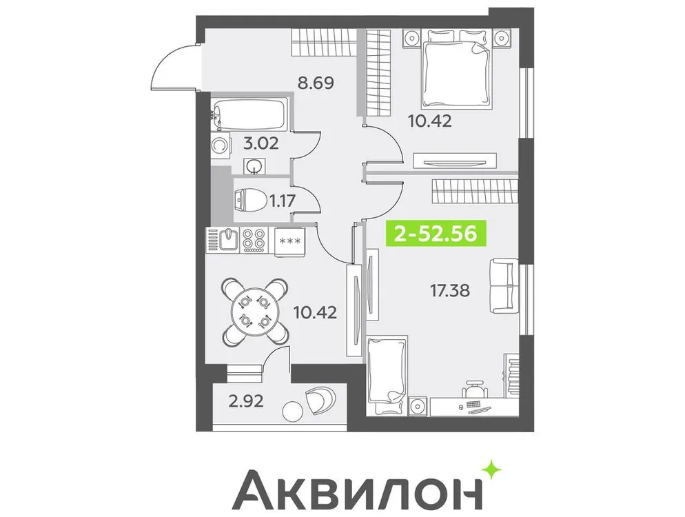 Продается 2-комнатная квартира, 52,8 м² - Фото 1