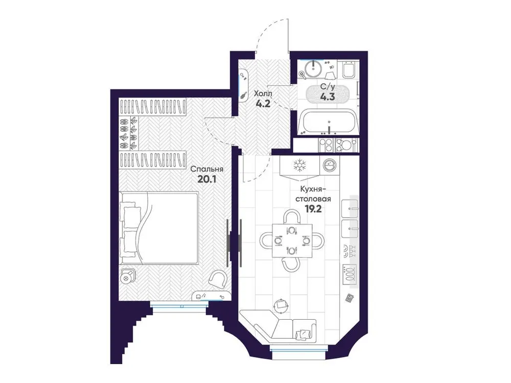 Продается 1-комнатная квартира, 47,8 м² - Фото 1