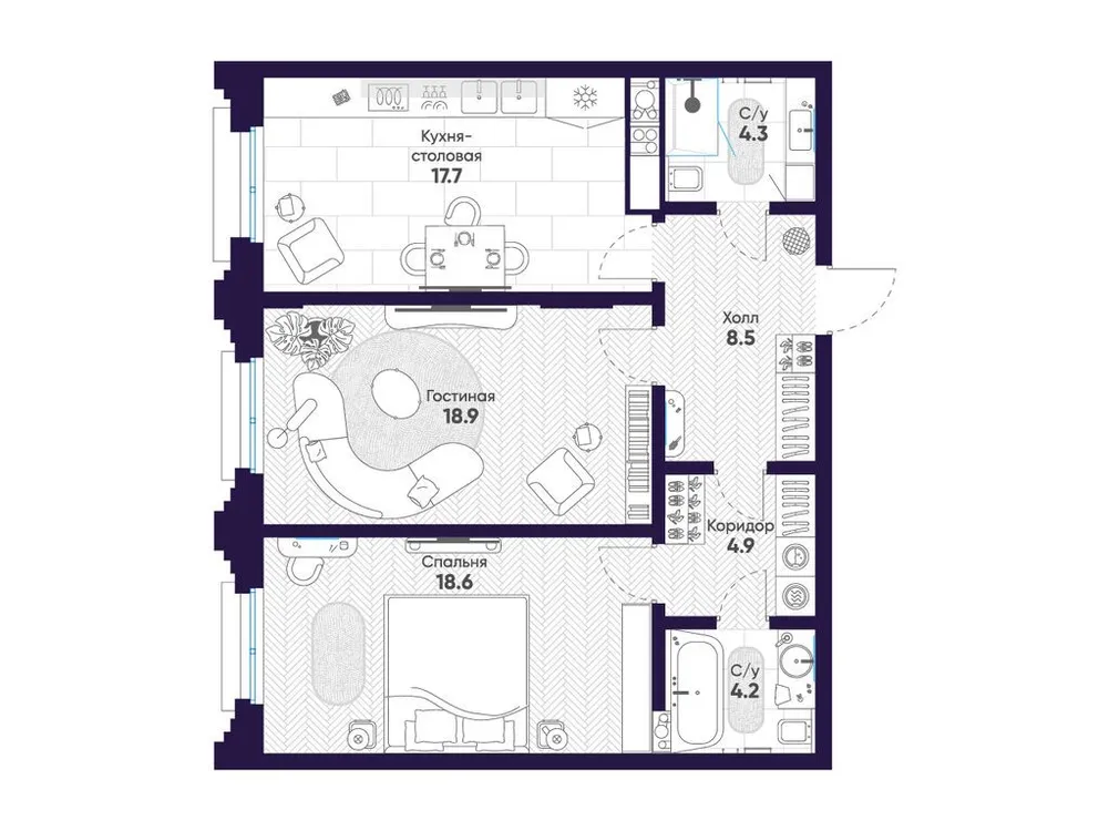 Продается 2-комнатная квартира, 77,1 м² - Фото 1