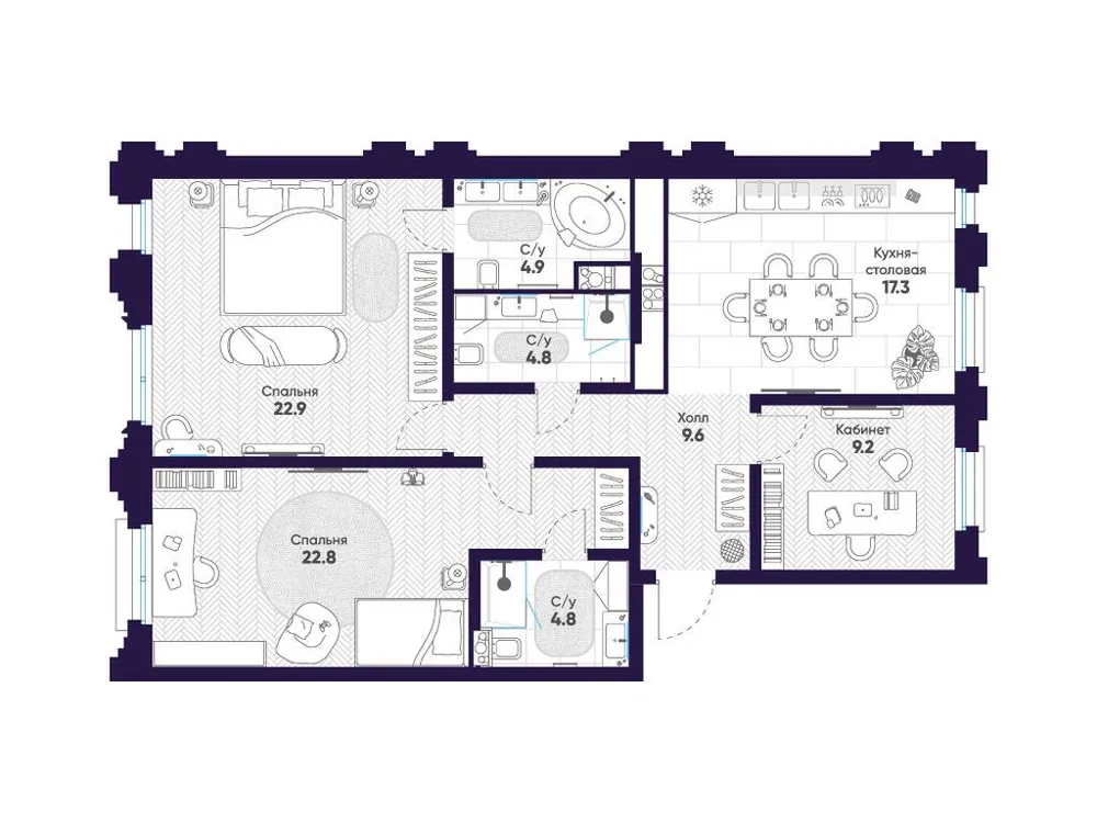 Продается 3-комнатная квартира, 96,3 м² - Фото 1