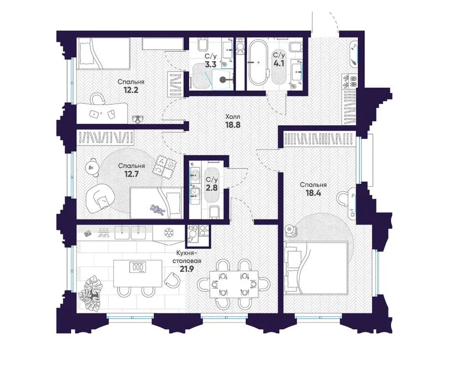Продается 3-комнатная квартира, 94,2 м² - Фото 1
