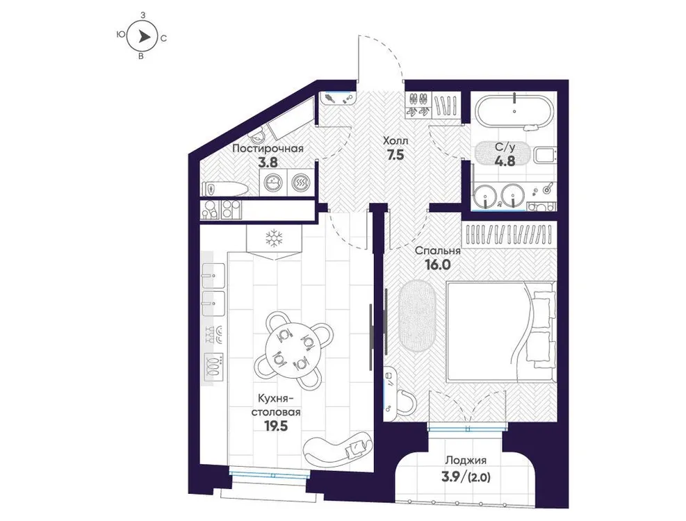 Продается 1-комнатная квартира, 53,6 м² - Фото 1