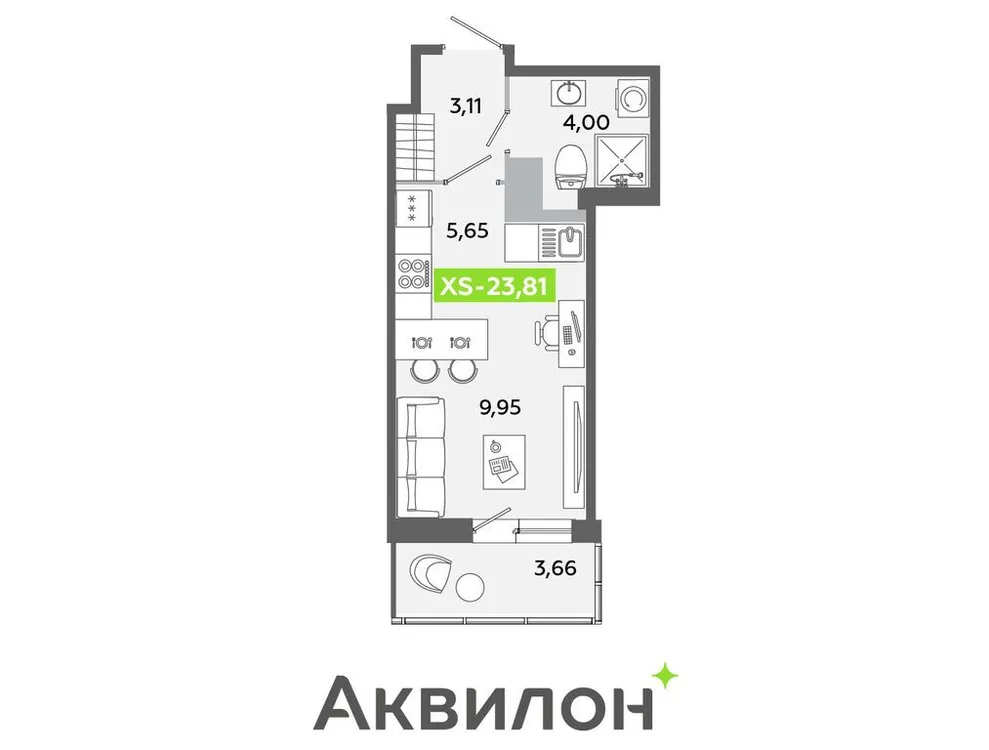 Продается студия, 23,8 м² - Фото 1