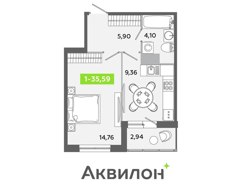 Продается 1-комнатная квартира, 35,6 м² - Фото 1